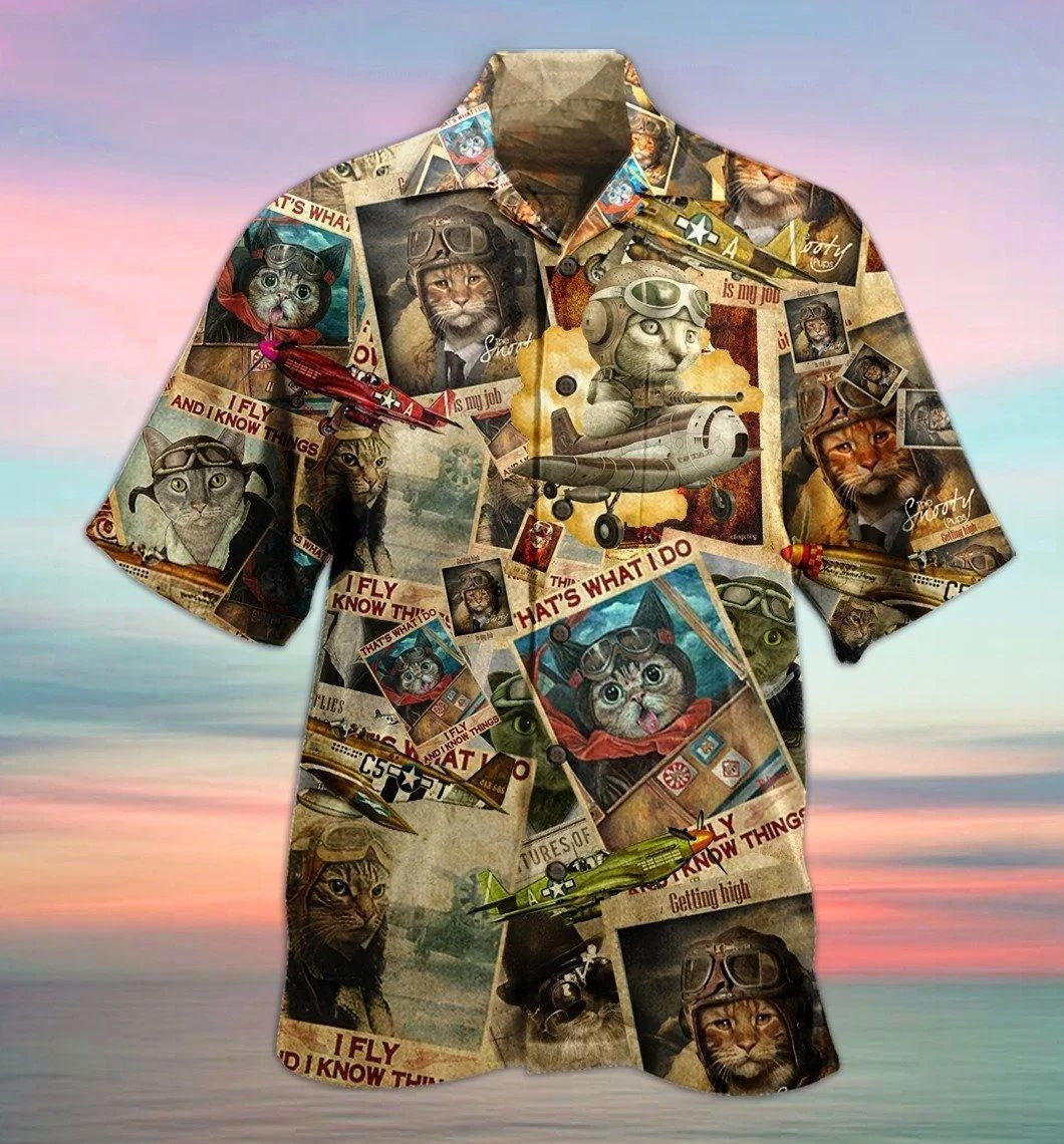 Happy Pilot Cat Hawaiian Shirt, Aloha Shirt For Summer