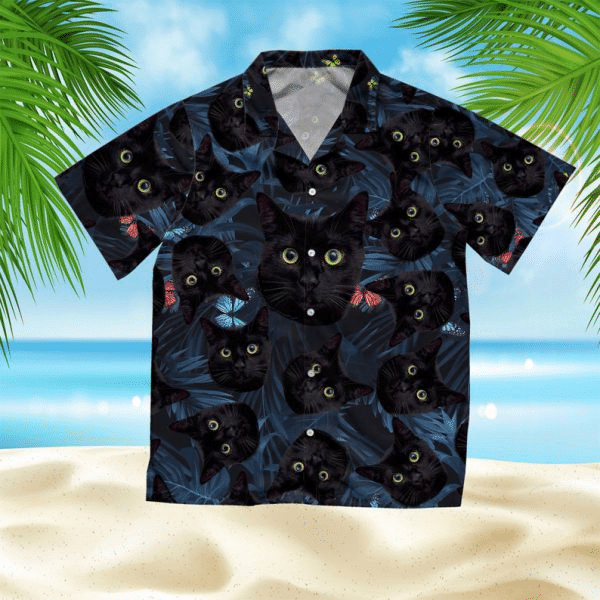 Tropical Black Cat Hawaiian Shirt, Aloha Shirt For Summer
