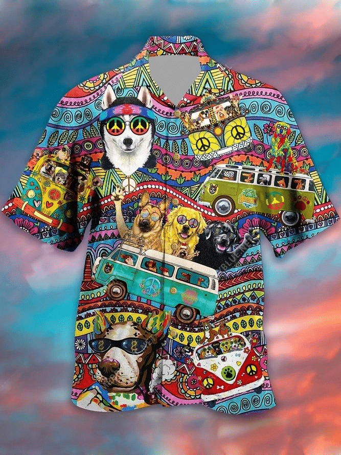 Hippie Husky Dog Hawaiian Shirt, Aloha Shirt For Summer