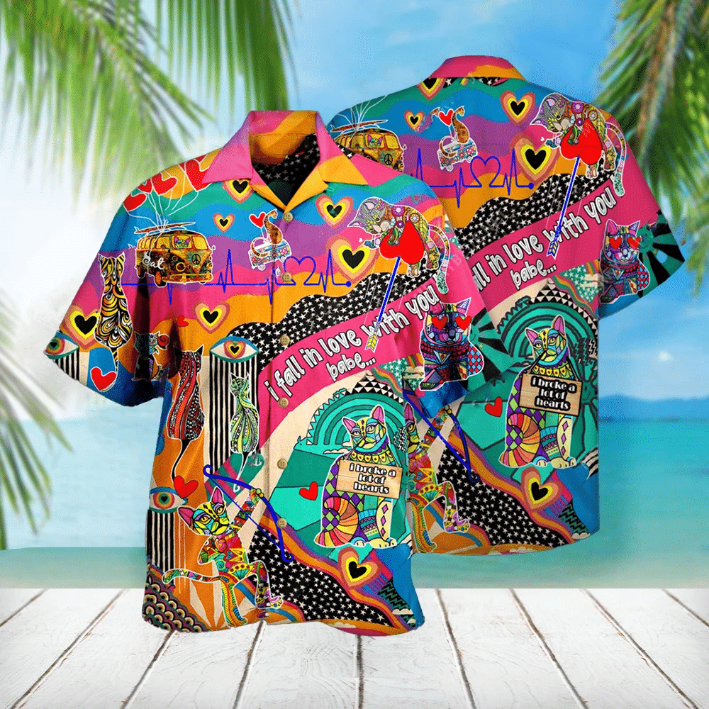 Gift For Cat Lover Hippy Love Cat Hawaiian Shirt, Aloha Shirt For Summer