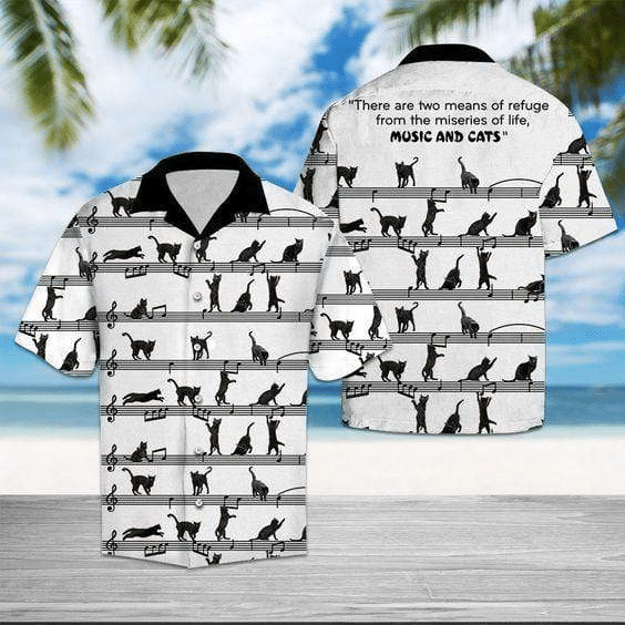 Music And Cat Hawaiian Shirt, Aloha Shirt For Summer