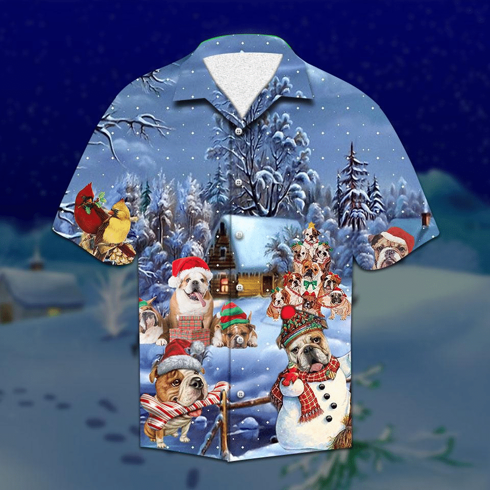 Bulldog Christmas Hawaiian Shirt, Aloha Shirt For Summer