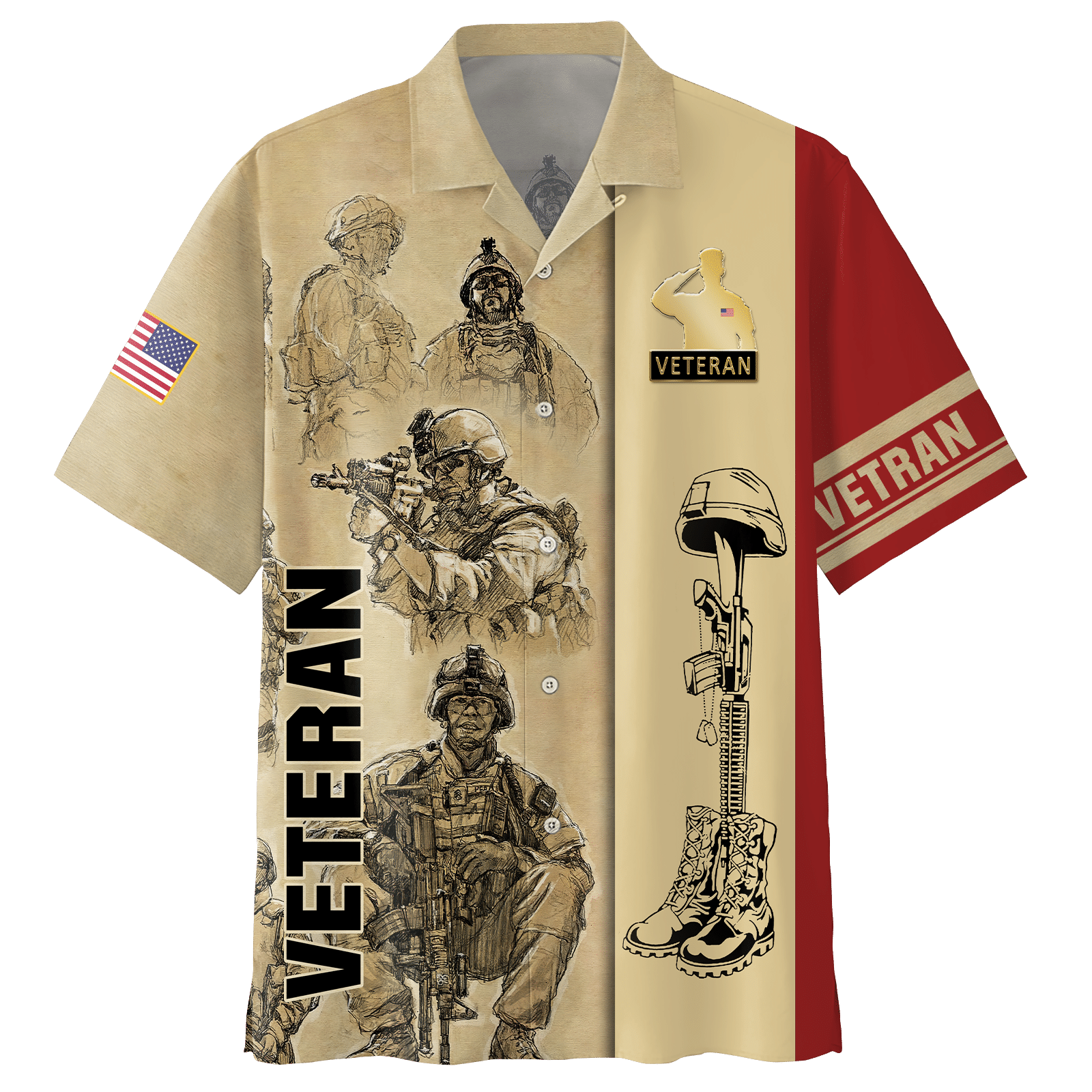 PresentsPrints, Premium US Veteran Hawaiian Shirt - Polo Shirt - Short