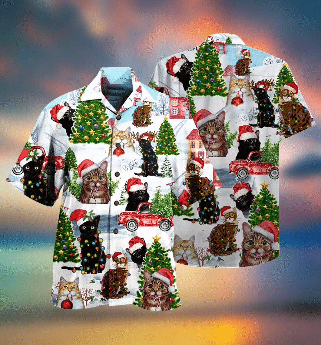Christmas Cats Hawaiian Shirt, Aloha Shirt For Summer