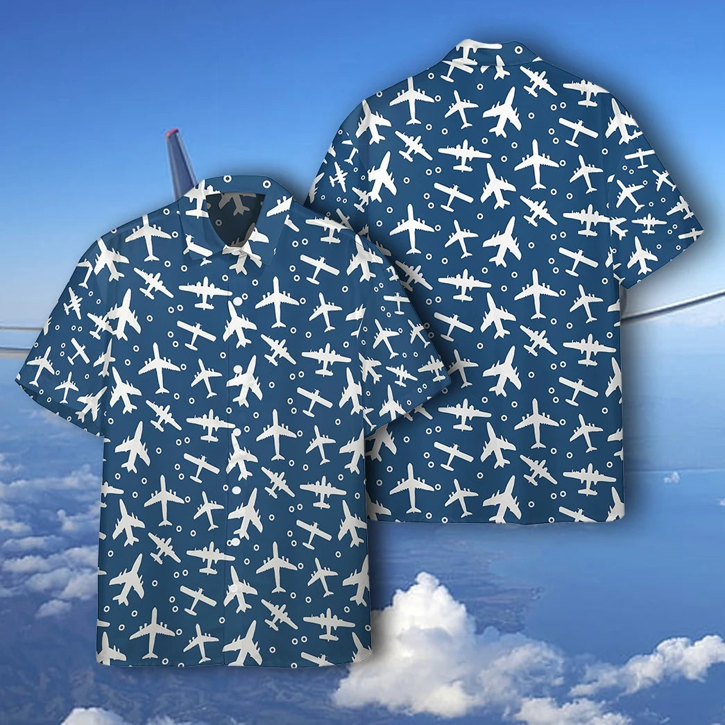 Hawaiian Shirt Blue And White Aeroplanes Custom Hawaii Shirt Aloha Shirt For Summer QT205227Lb