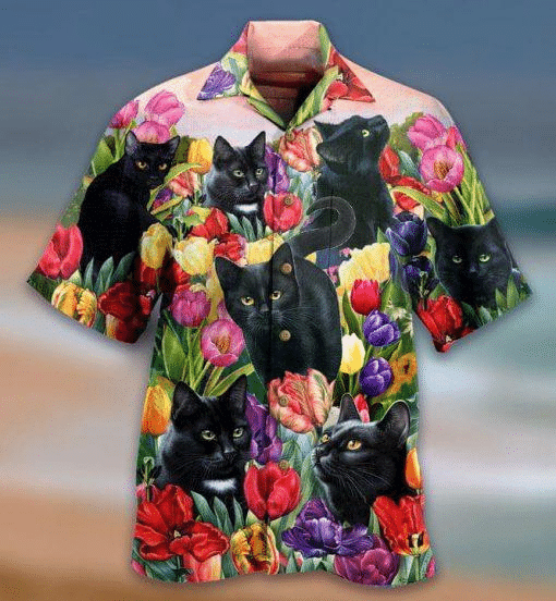 Cat Dream And Tulip Garden Hawaiian Shirt, Aloha Shirt For Summer