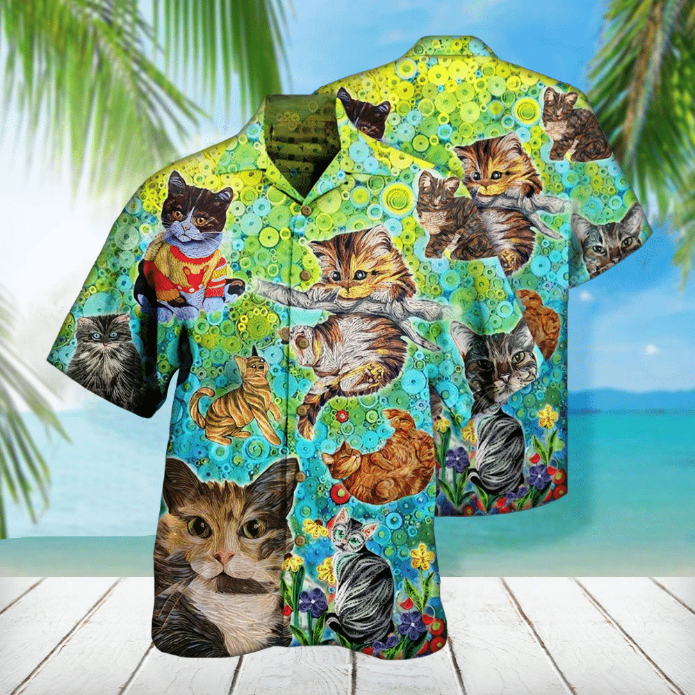 Colorful Cats Hawaiian Shirt, Aloha Shirt For Summer