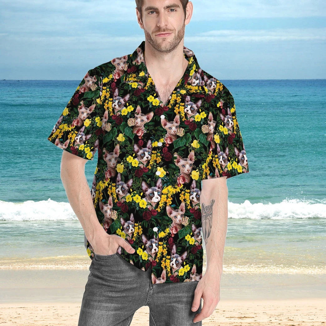 Hawaiian Shirt Sphynx Cats And Floral Custom Hawaii Shirt Aloha Shirt For Summer