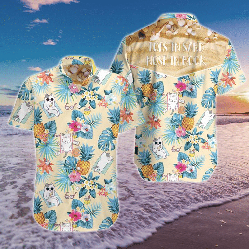 Toes In Sand Nose In Book Cat Hawaiian Shirt, Aloha Shirt For Summer