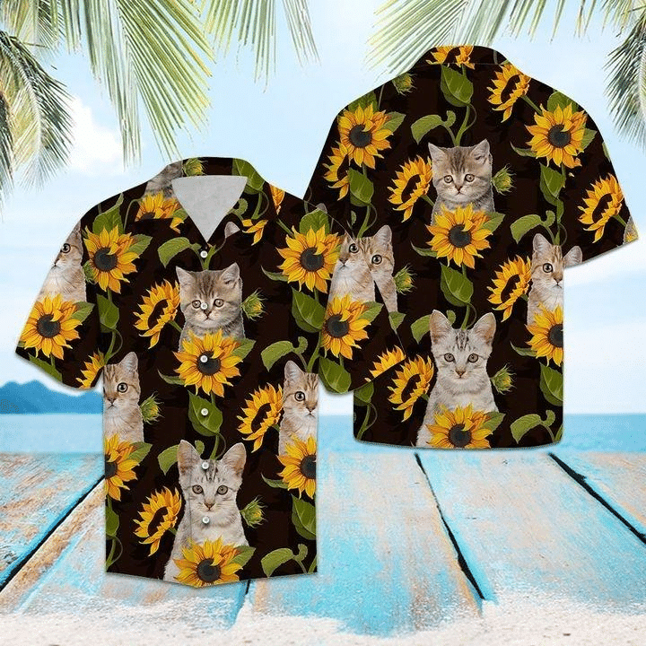 Cat Sunflower Hawaiian Shirt, Aloha Shirt For Summer