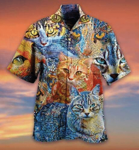 Mosaic Cat Hawaiian Shirt, Aloha Shirt For Summer