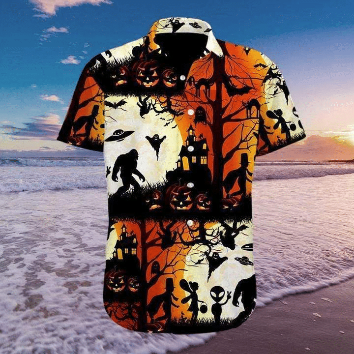 Ew People Bigfoot UFO Halloween Camping Hawaiian Shirt, Aloha Shirt For Summer