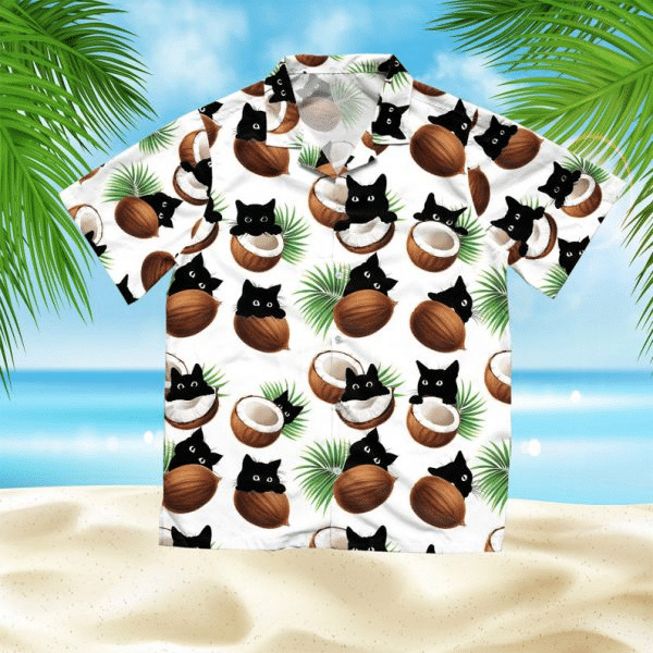 Coconut And Cat Summer Vacation Hawaiian Shirt, Aloha Shirt For Summer