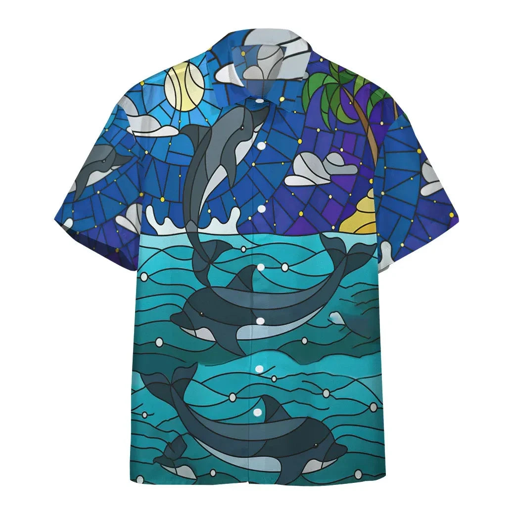 3D Dolphin Stained Glass Style Custom Short Sleeve Shirt