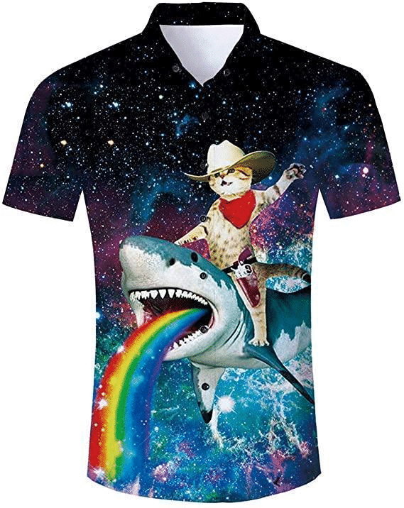 Cat And Shark Hawaiian Shirt, Aloha Shirt For Summer