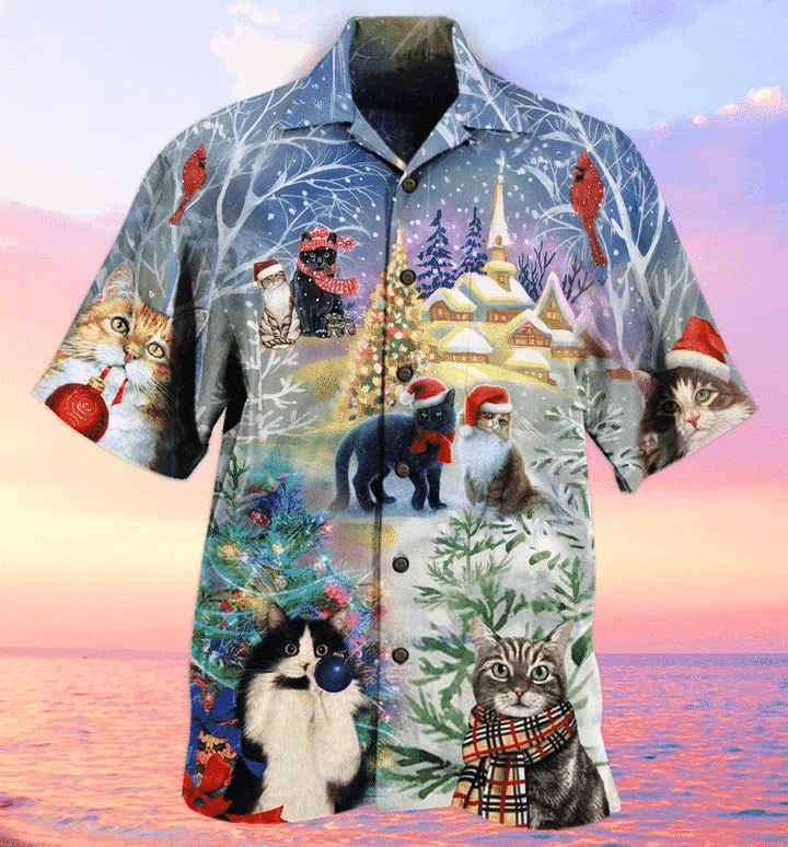 Have A Purry Purry Christmas Cat Hawaiian Shirt, Aloha Shirt For Summer