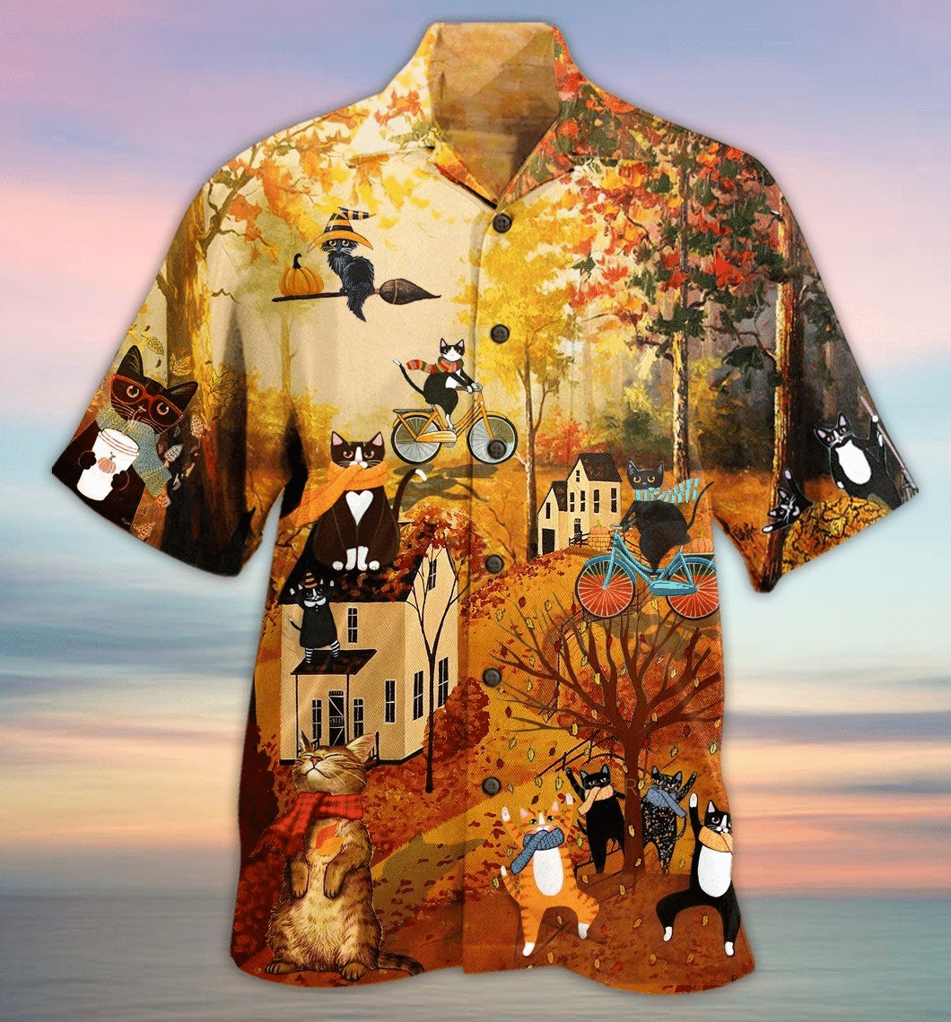 Happy Fall Y'All Cats Hawaiian Shirt, Aloha Shirt For Summer
