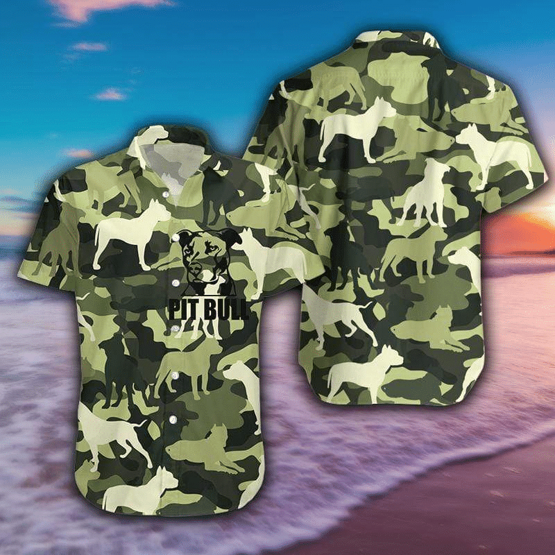 Pit Bull Camo Dog Army Hawaiian Shirt, Aloha Shirt For Summer