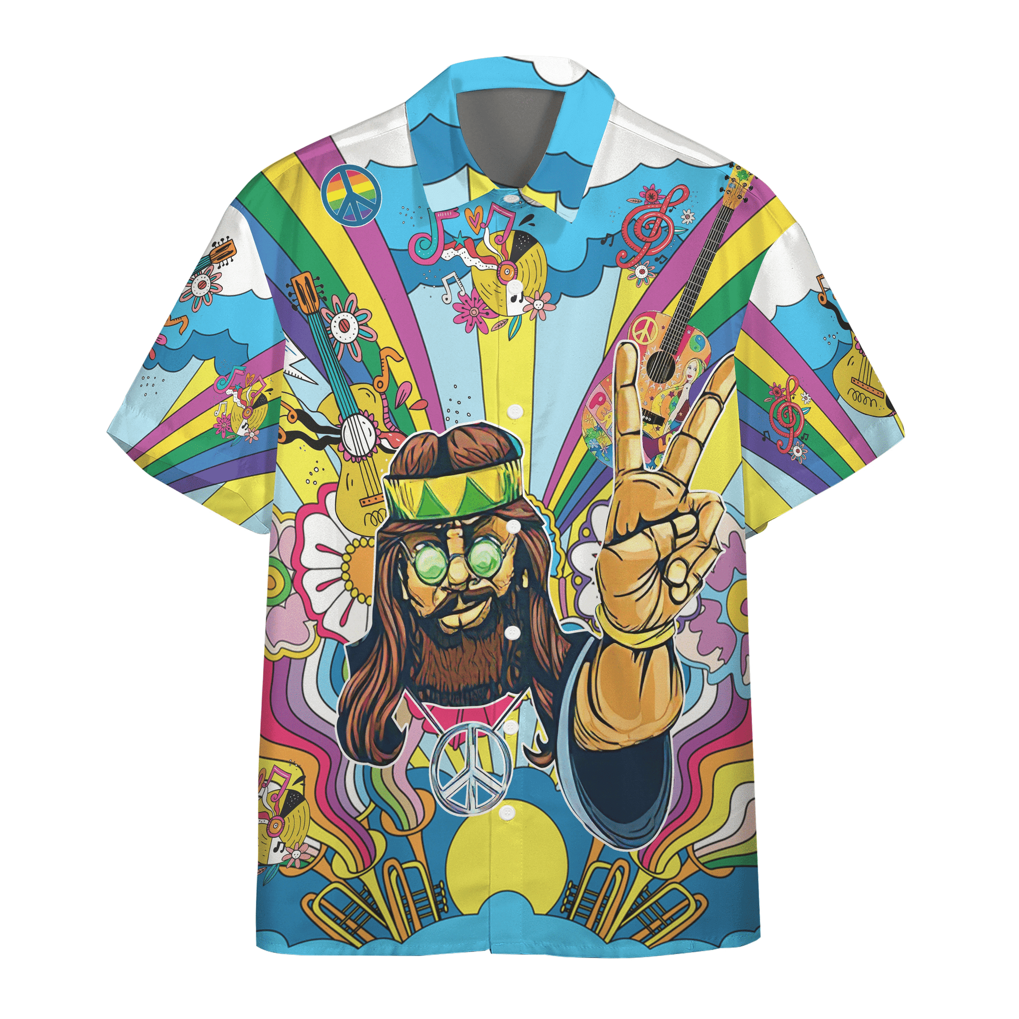 Aloha Shirt For Summer, Hippie Men With Guitar Custom Hawaii Shirt