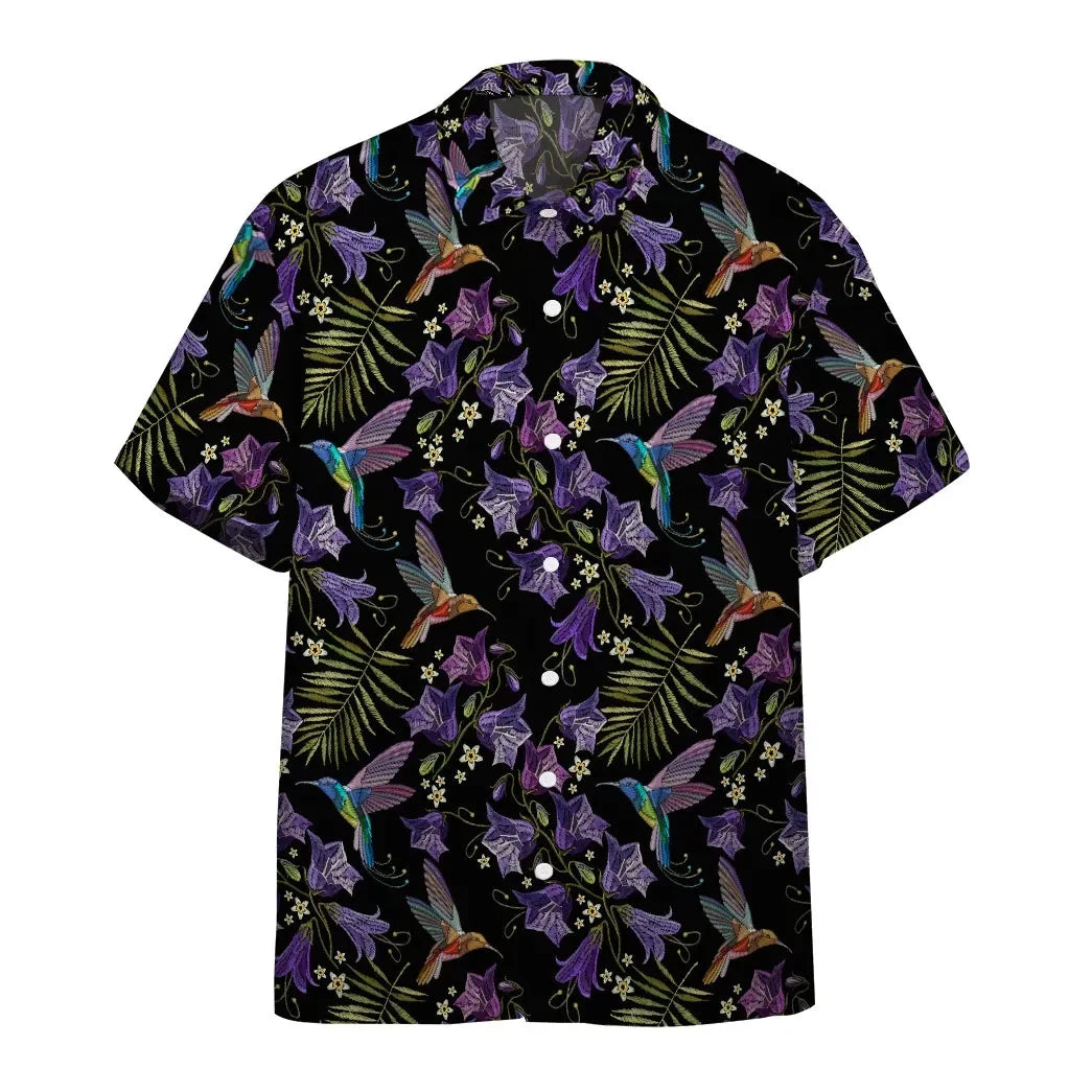 Hawaiian Shirt, Aloha Shirt For SummerBeautiful Violet Cornflowers And Hummingbirds Custom Hawaii Shirt
