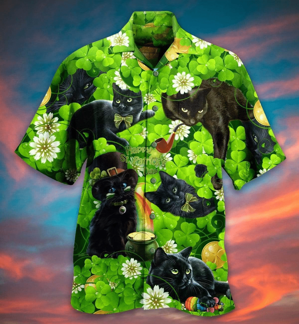 Irish Black Cat So Cute St Aloha Shirt For Summer Unisex Hawaiian Shirts Hawaii Shirt