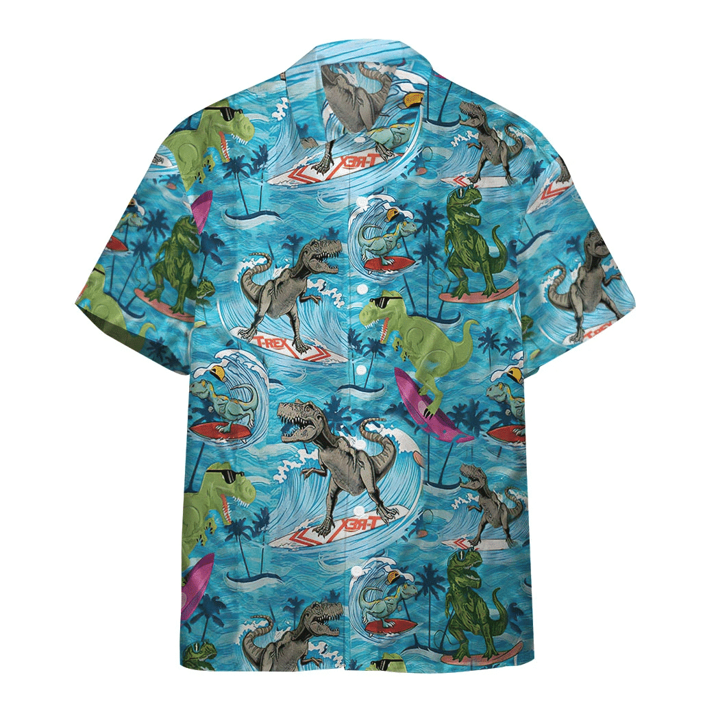 3D Dinosaurs Surfing Hawaiian Custom Short Sleeve Shirts