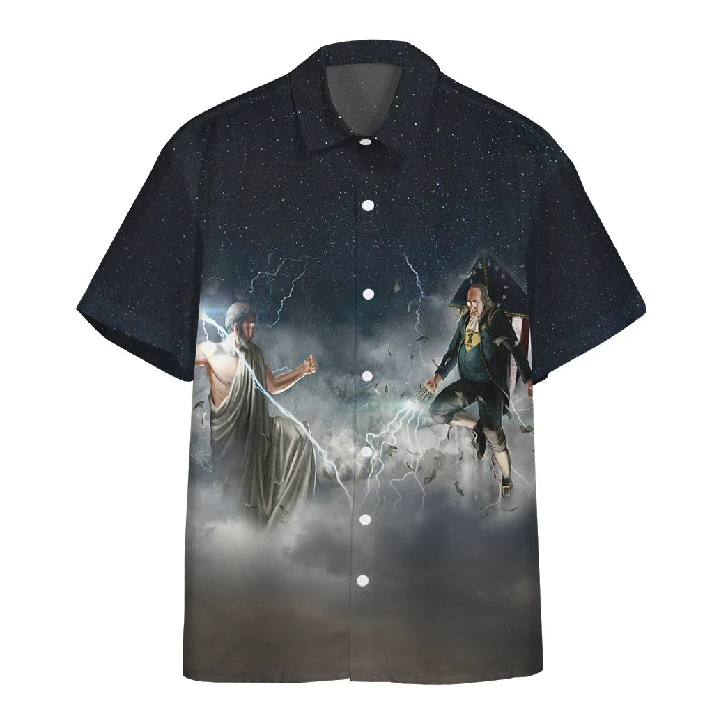 3D Ben Franklin vs. Zeus Custom Short Sleeve Shirt