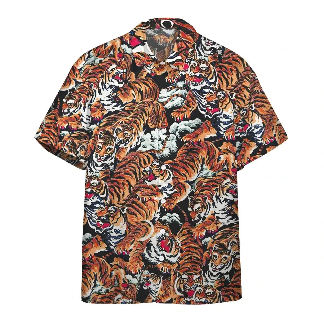 Hawaiian Shirt, Aloha Shirt For SummerOne hundred Tigers Black Custom Hawaii Shirt