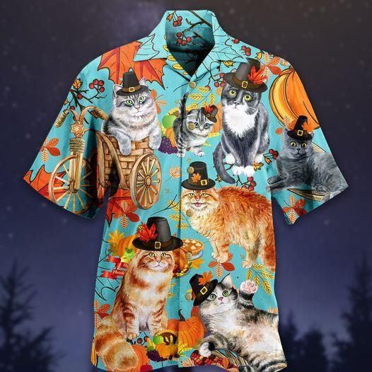 Funny Cat Thanksgiving Hawaiian Shirt, Aloha Shirt For Summer