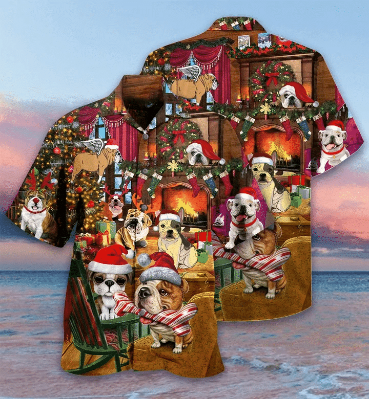 Christmas With Bulldog Hawaiian Shirt, Aloha Shirt For Summer