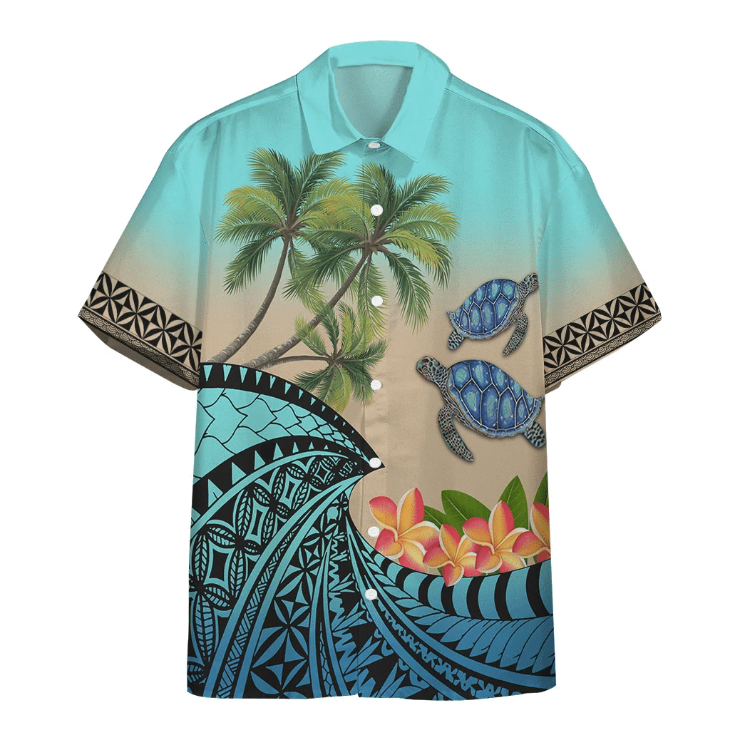 3D Hawaiian Polynesian Turtle Plumeria Custom Short Sleeve Shirt