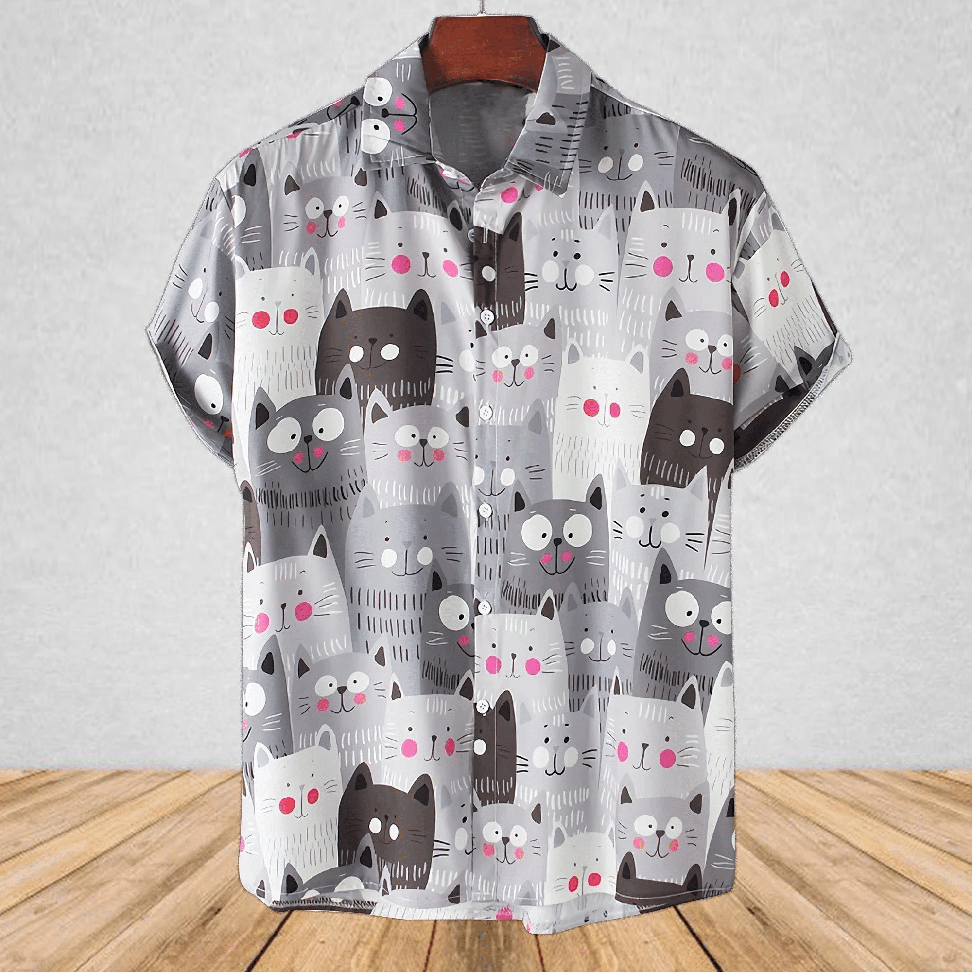 Cartoon Cat Hawaiian Shirt, Aloha Shirt For Summer