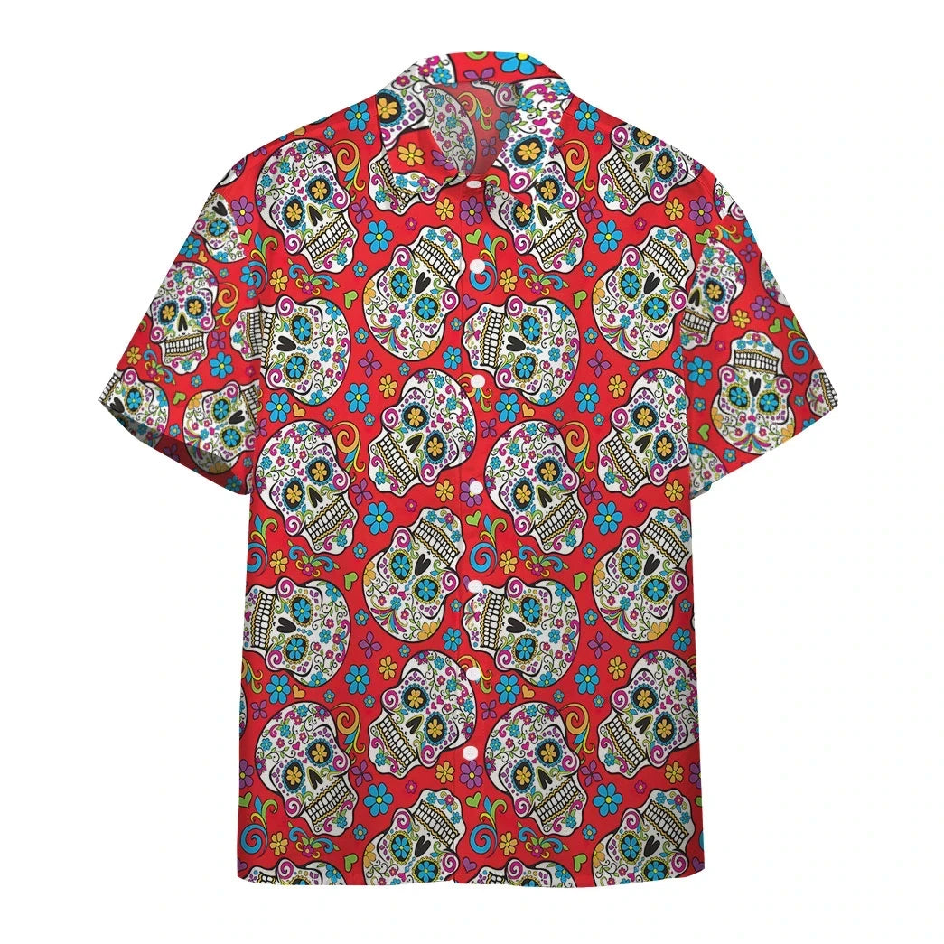 Hawaiian Shirt, Aloha Shirt For SummerSugar Skulls Folkloric Skulls Custom Hawaii Shirt