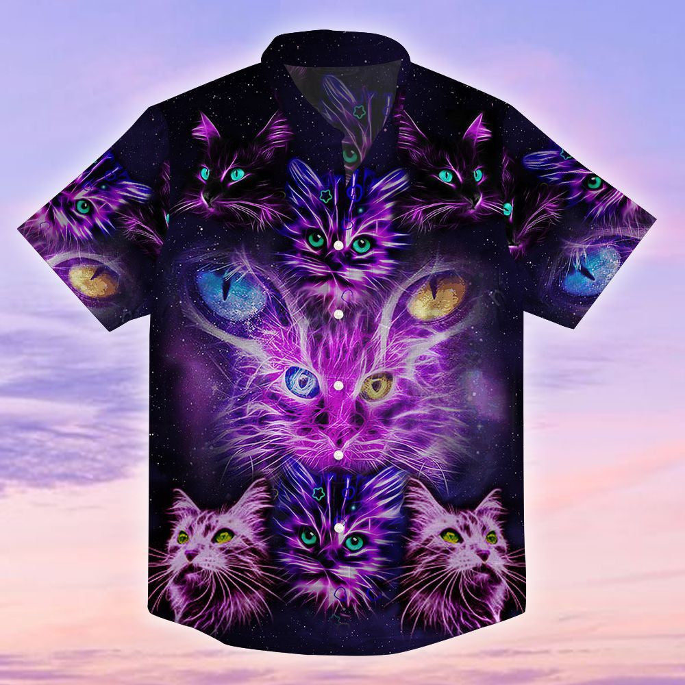 Cat Neon Hawaiian Shirt, Aloha Shirt For Summer