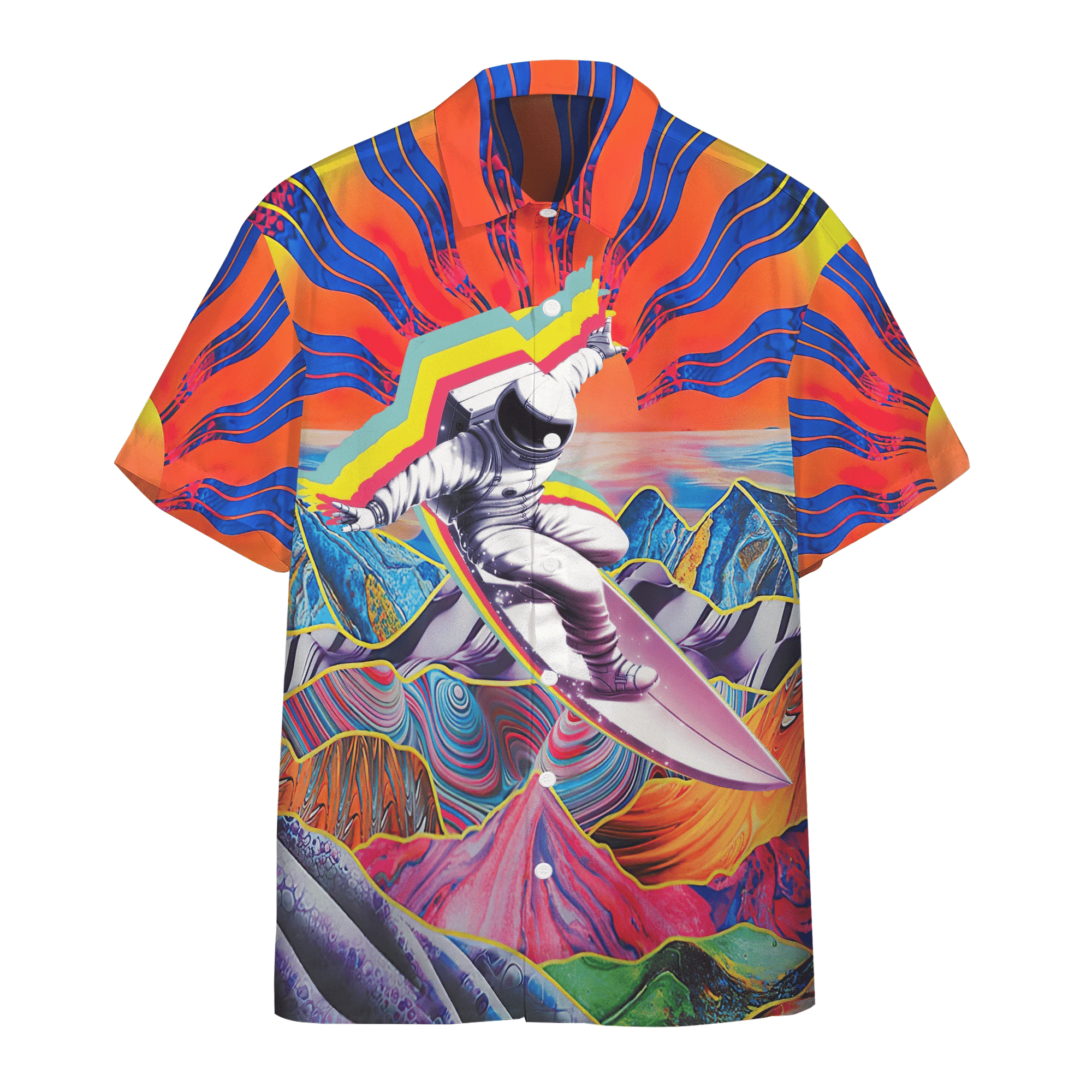 3D Astronaut Surfing In Hippie Trippy Mountain Custom Short Sleeve Shirt QT205142Lb