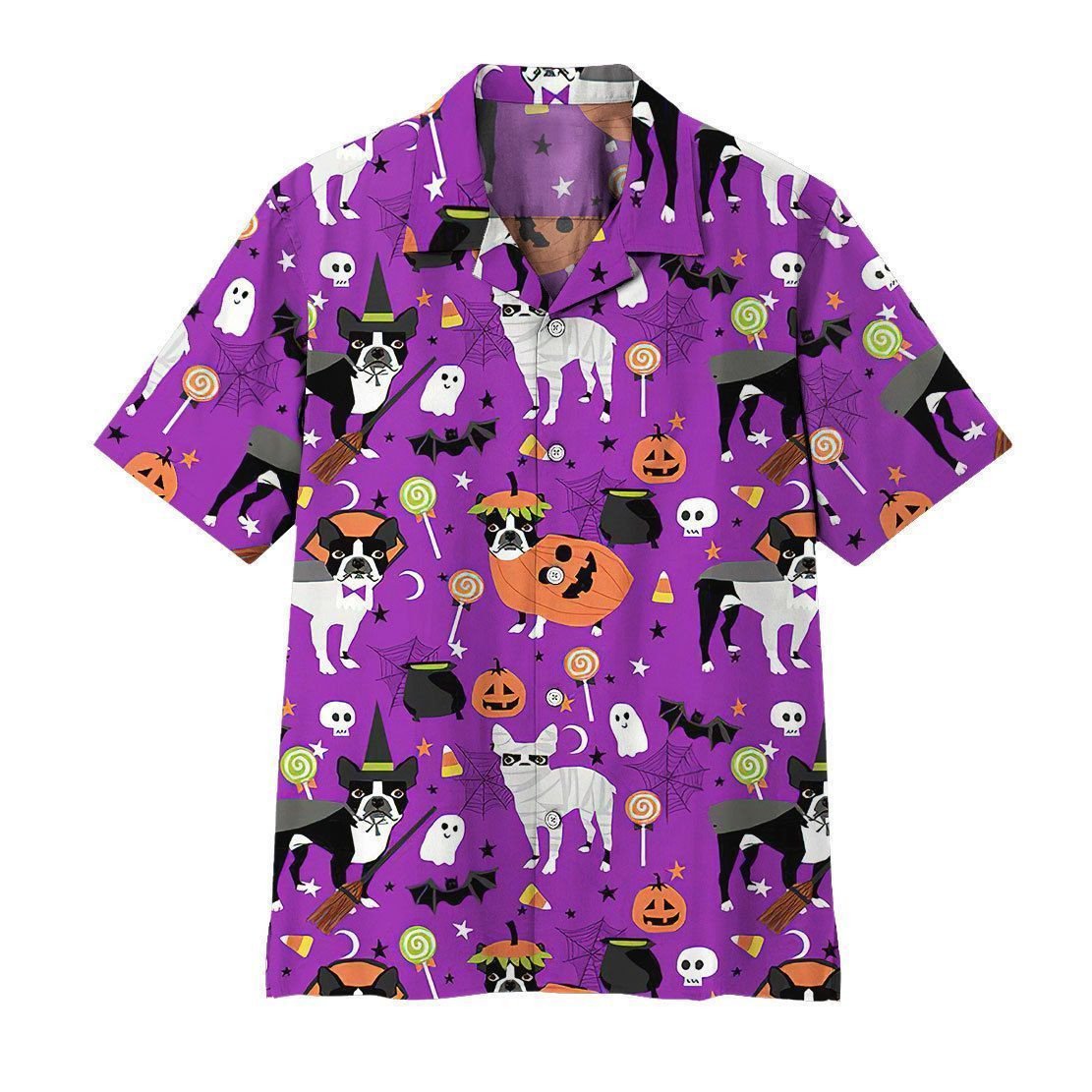 3D Boston Terrier Halloween Hawaii Shirt Unisex Short Sleeve Hawaiian Shirt Aloha For Summer
