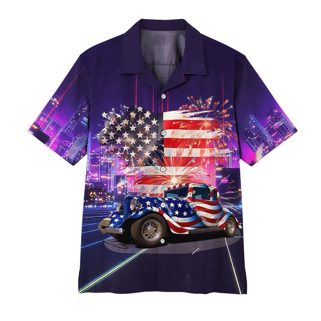 Gearhuman 3D American Flag Hot Rod Hawaiian Shirt, Aloha Shirt For Summer