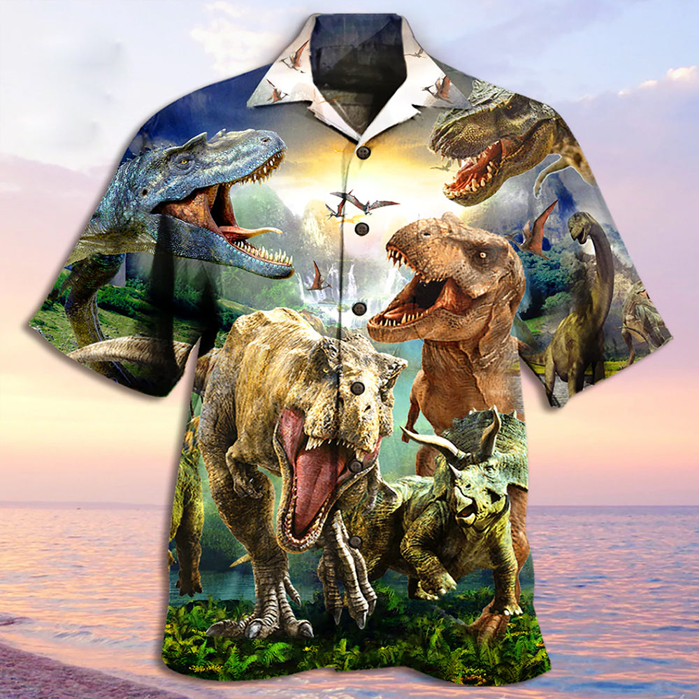 Angry Dinosaur Hawaiian Shirt - Lost In Jurassic Park - Dinosaur Theme