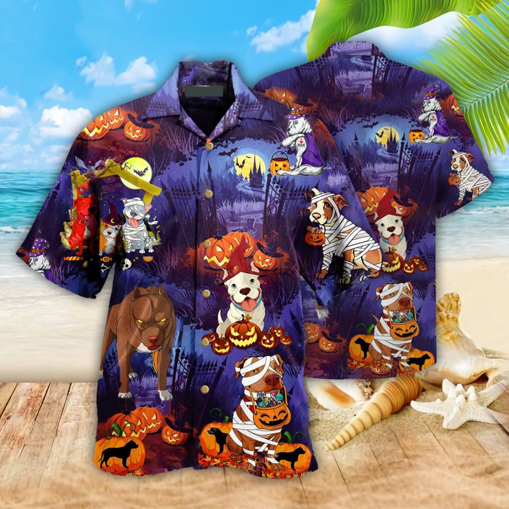PresentsPrint, Halloween Pitbulls Funny Hawaiian Shirt, Aloha Shirt