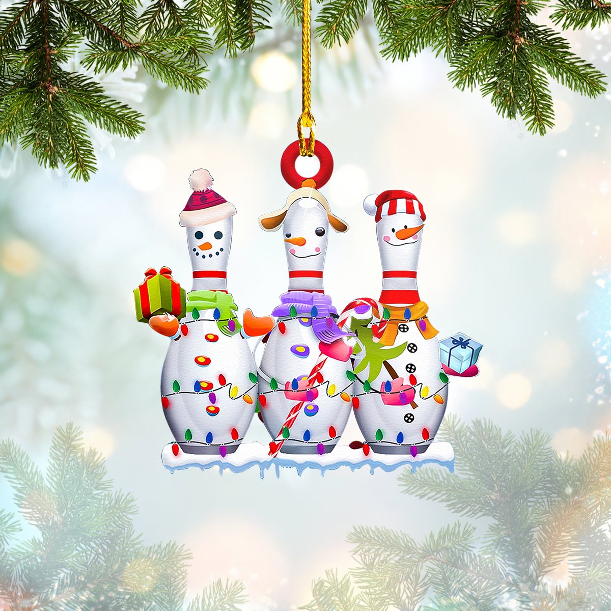 Cute Bowling Snowman Christmas Shaped Ornament, Christmas Decor