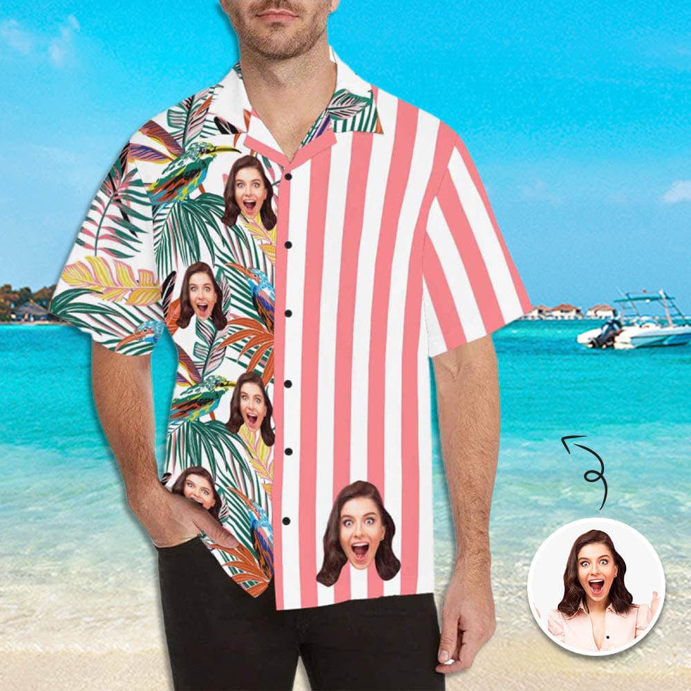 Custom Face Girlfriend Hawaiian Floral Shirts Casual Men's Summer Shirts Put Your Face on Shirt