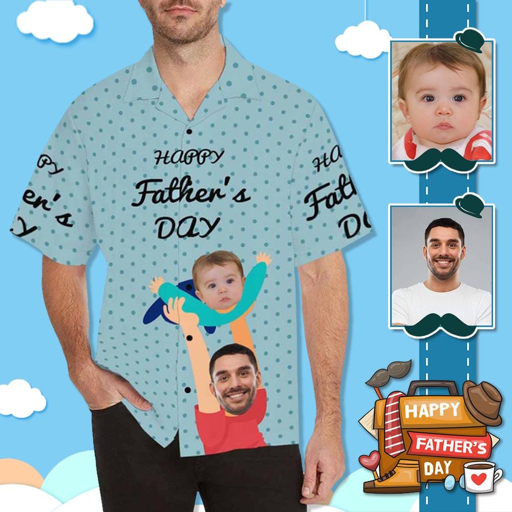 Custom Face Happy Father's Day Hold Men's All Over Print Hawaiian Shirt