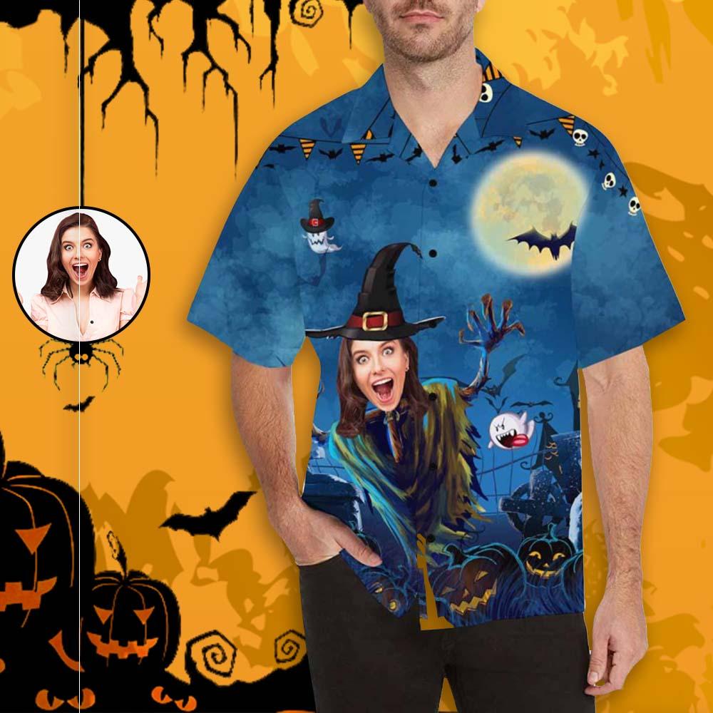 Custom Print Hawaiian Shirt with Face Halloween Funny Gift Custom Image Hawaiian Shirt for Husband or Boyfriend
