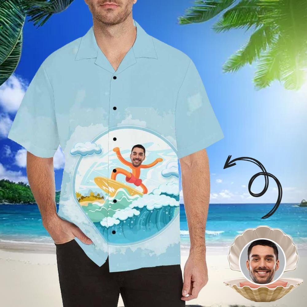 Custom Face Hawaiian Shirt Surfing Create Your Own Hawaiian Shirt Personalized Photo Tropical Aloha Shirt Birthday Vacation Party Gift