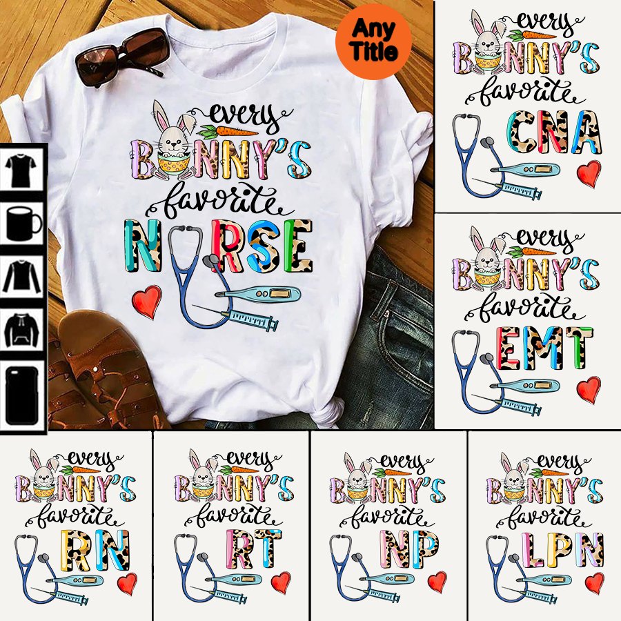 PresentsPrints, Custom Bunny favorite Nurse, Happy Easter, Personalized T-Shirt