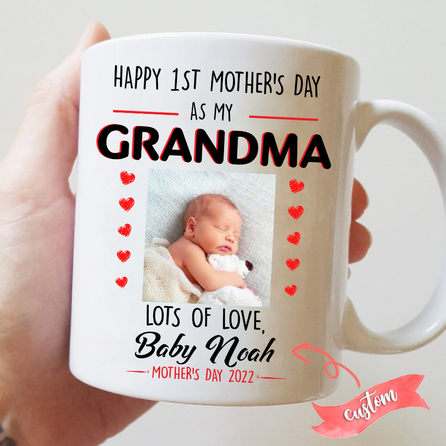 PresentsPrints, Happy 1st Mother's Day as my Grandma, Gift For Grandma, Personalized Ceramic Mug