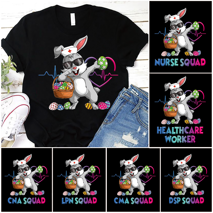PresentsPrints, Custom Nurse Dabbing Bunny Happy Easter, Personalized T-Shirt