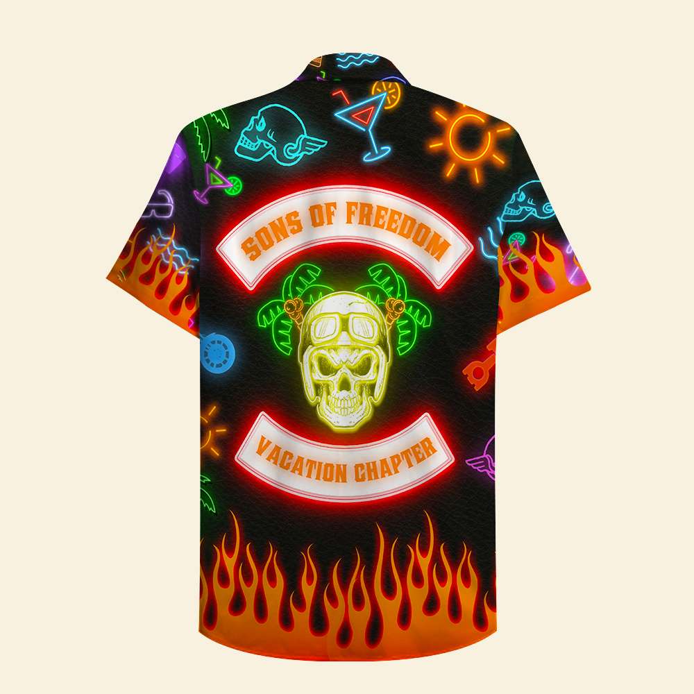 Personalized Skull Biker Hawaiian Shirt - Led Night Print, Beach Pattern - Son Of Freedom, Vacation Chapter