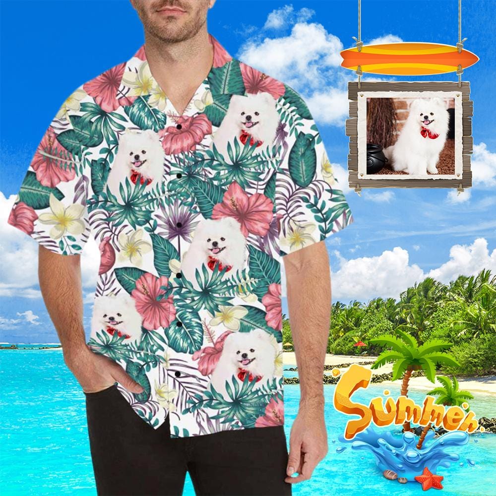 Custom Hawaiian Shirts with Face Puppy Love Anniversary Gift Tropical Aloha Shirt Custom Button Down Shirts for Him