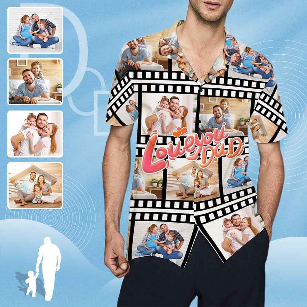 Custom Love Dad Photo Hawaiian Shirts Casual Men's Summer Shirts Birthday Vacation Design Your Own Custom Party Gift